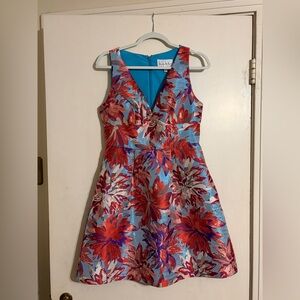 Nicole Miller Floral Fit-and-Flare V-Neck Party Dress!